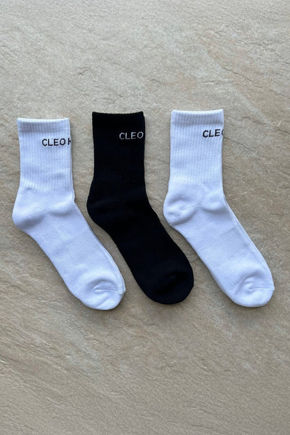 Classic Socks 3 Pack - Short - Black - White - Cleo Harper